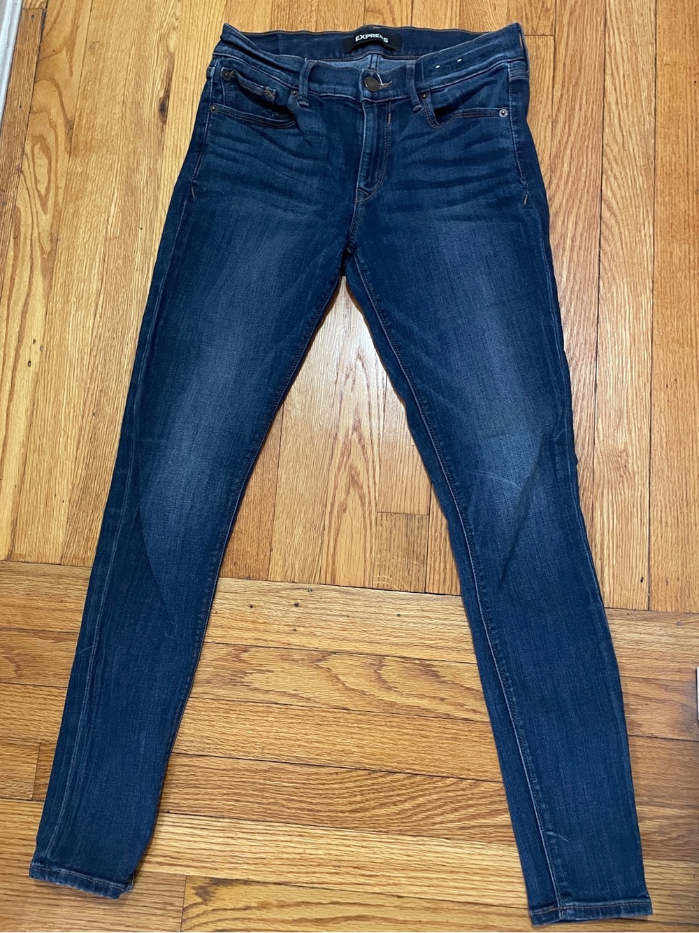 Express Blue Denim Skinny Jeans with Contrast Stitching